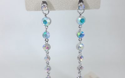 C146 Anting Seven Gems Swarovski Platinum Silver Long Earings 6,5cm