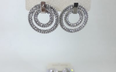 C152 Anting Giwang Double Round Swarovski Silver Platinum Timbul 2,5cm