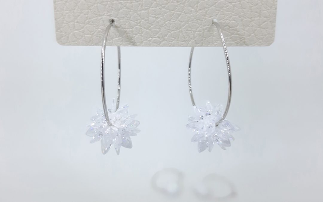 C172 Anting Premium Special Flower Gems Crystal Swarovski Silver 3,2cm