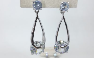 C177 Perhiasan Anting Double Permata Kristal Swarovski Platinum 5cm