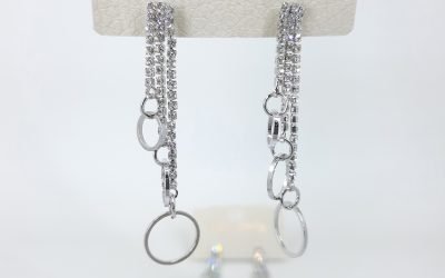 C190 Anting Pendek Rumbai Triple Silver Chain Circle Swarovski 5,2cm